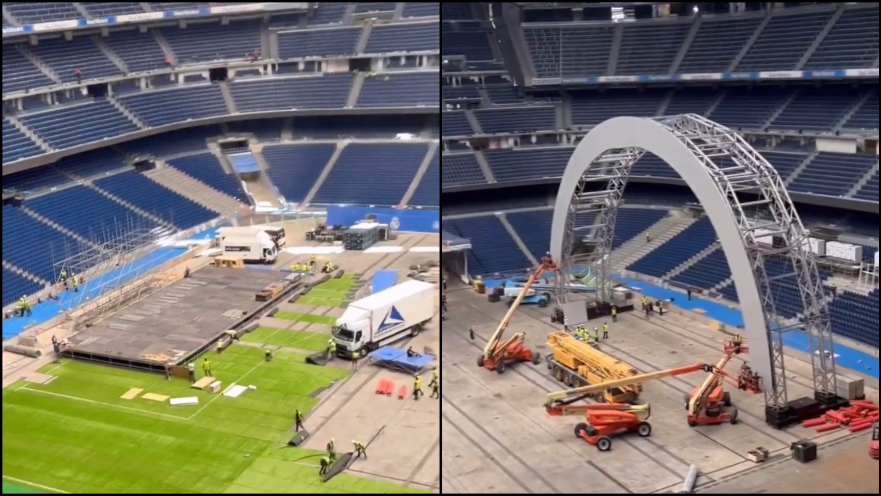 Así se prepara el Bernabéu para la presentación de Mbappé grúas