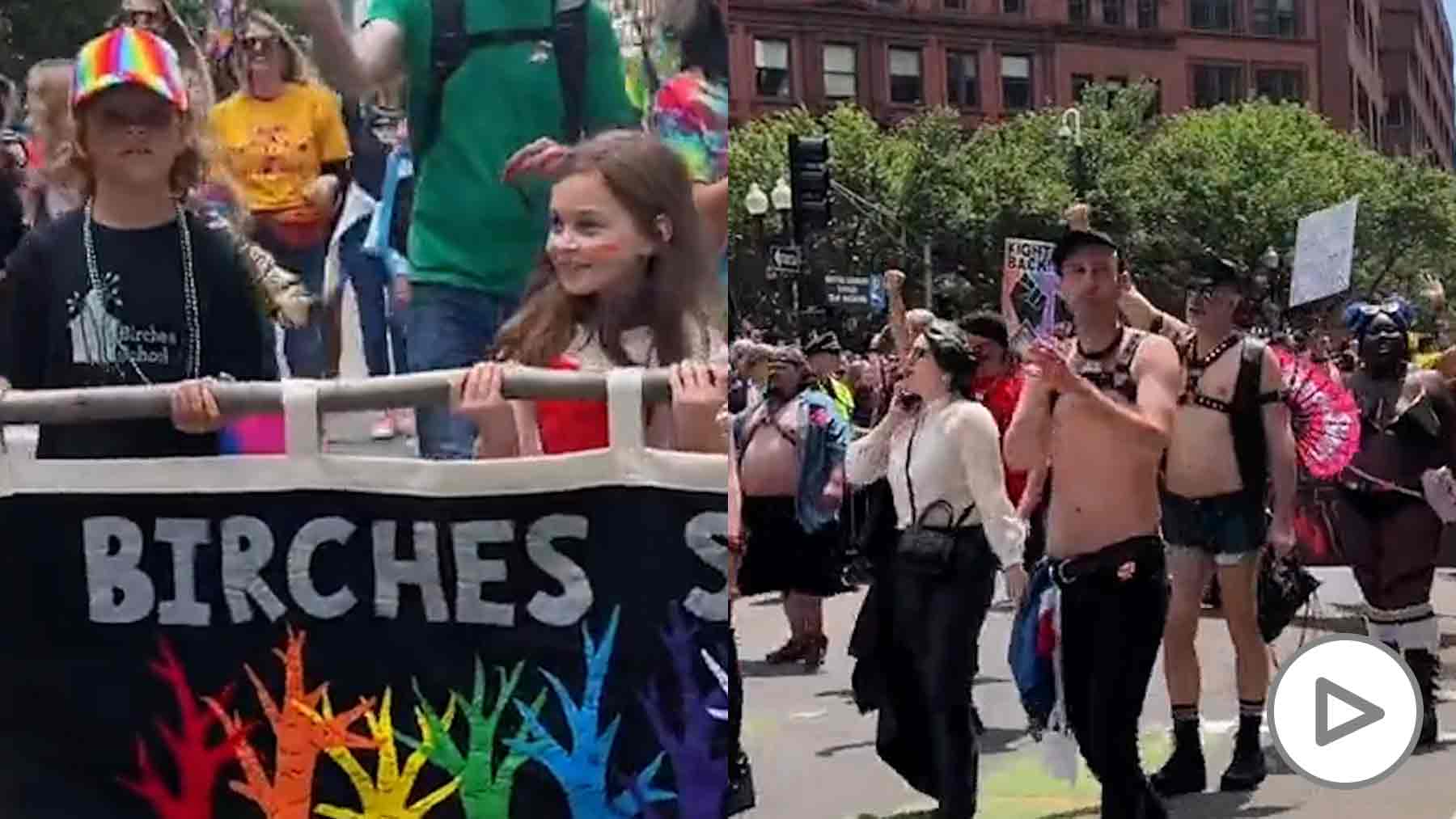 Polémica en el Orgullo gay de Boston niños con banderas LGTBI desfilan