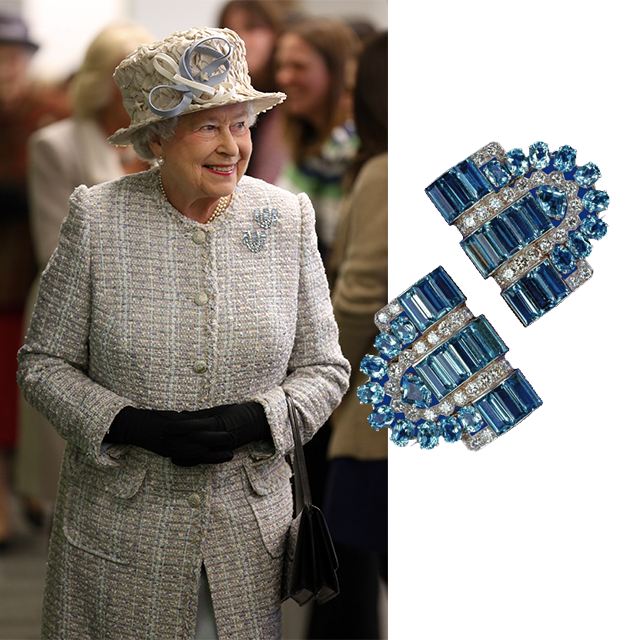 La Reina Isabel II con los broches gemelos de Boucheron. /Foto: Getty- Pinterest