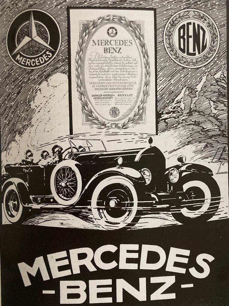 Cartel de 1925 en el que se anuncia la fusión de Mercedes y Daimler