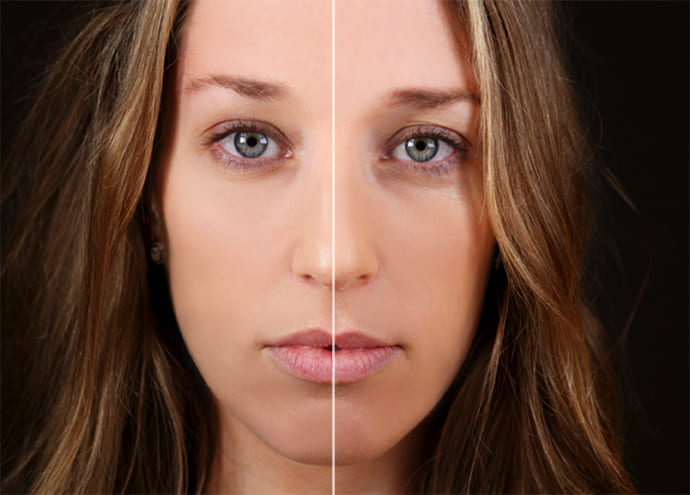 Antes y después de una sesión de pilates facial.