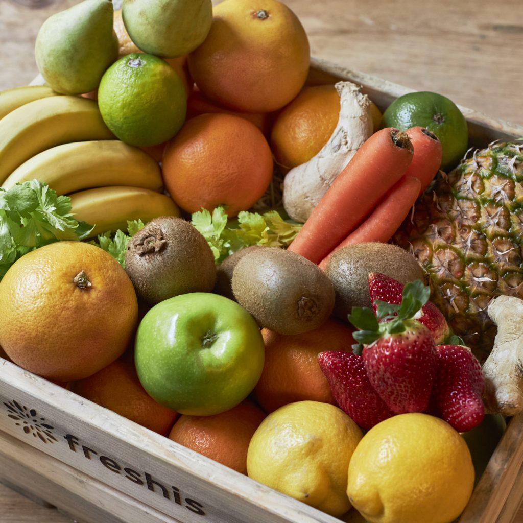 Bodegón de frutas y verduras de la huerta