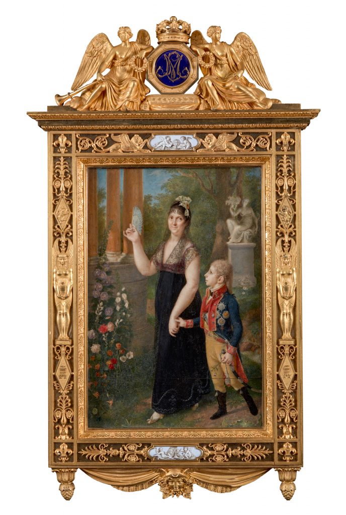 Joseph-Marie Bouton (1768 – 1823) Retrato de la reina María Luisa de Parma y su hijo el Infante Francisco de Paula en los jardines del Palacio Real de Aranjuez