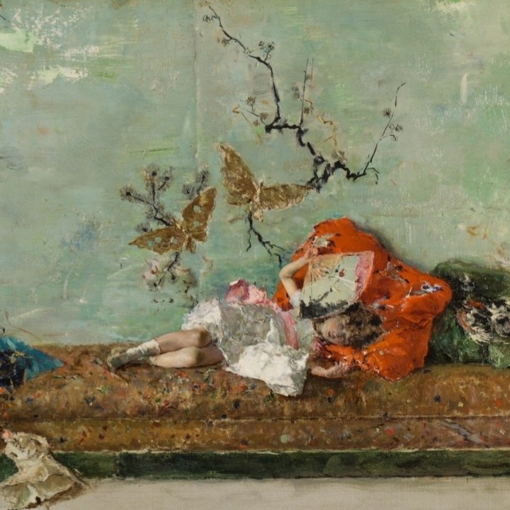 "Los hijos del pintor en el salón japonés" (detalle), Fortuny, 1874