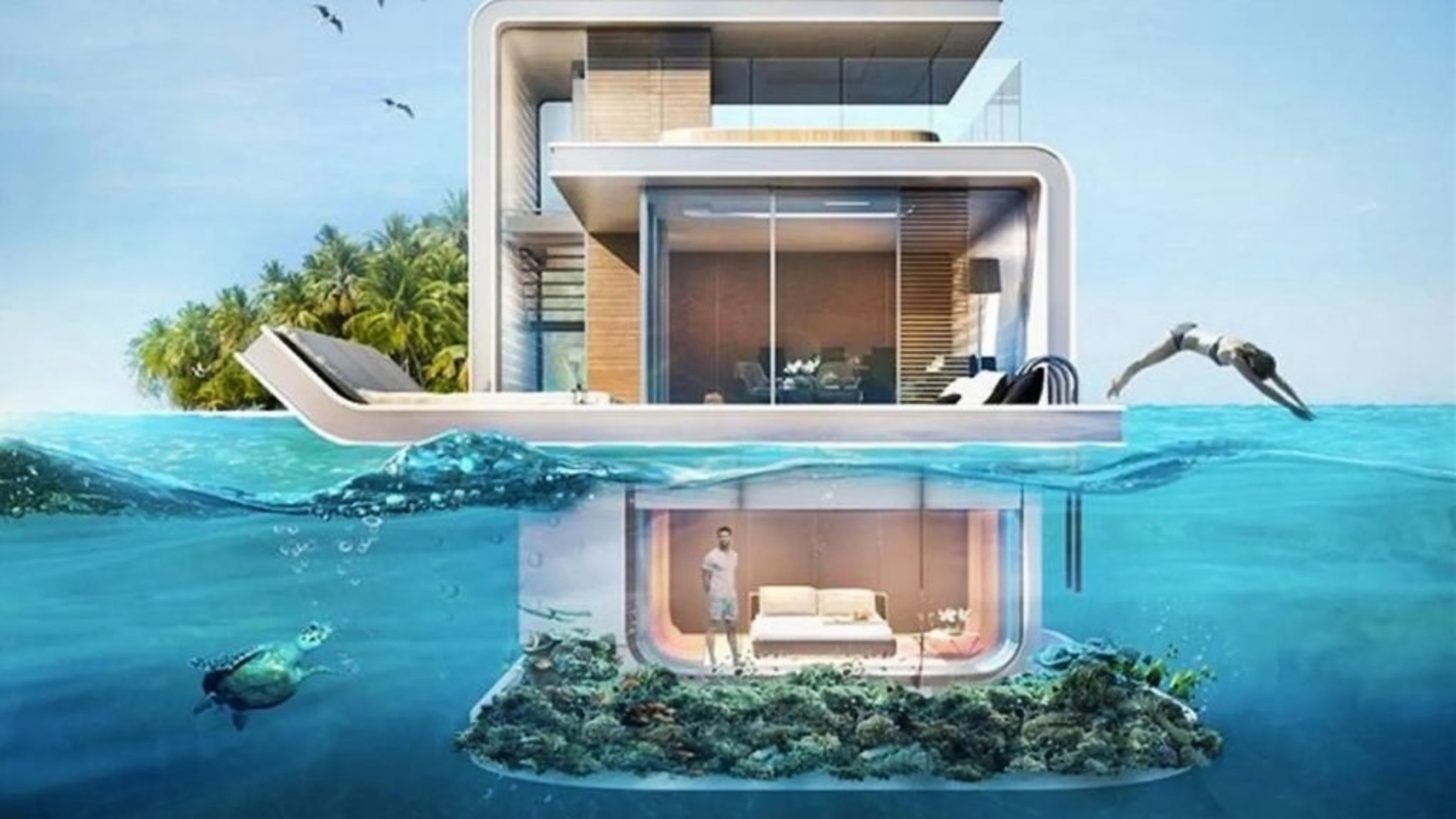 Las casas flotantes en Dubái en medio del mar