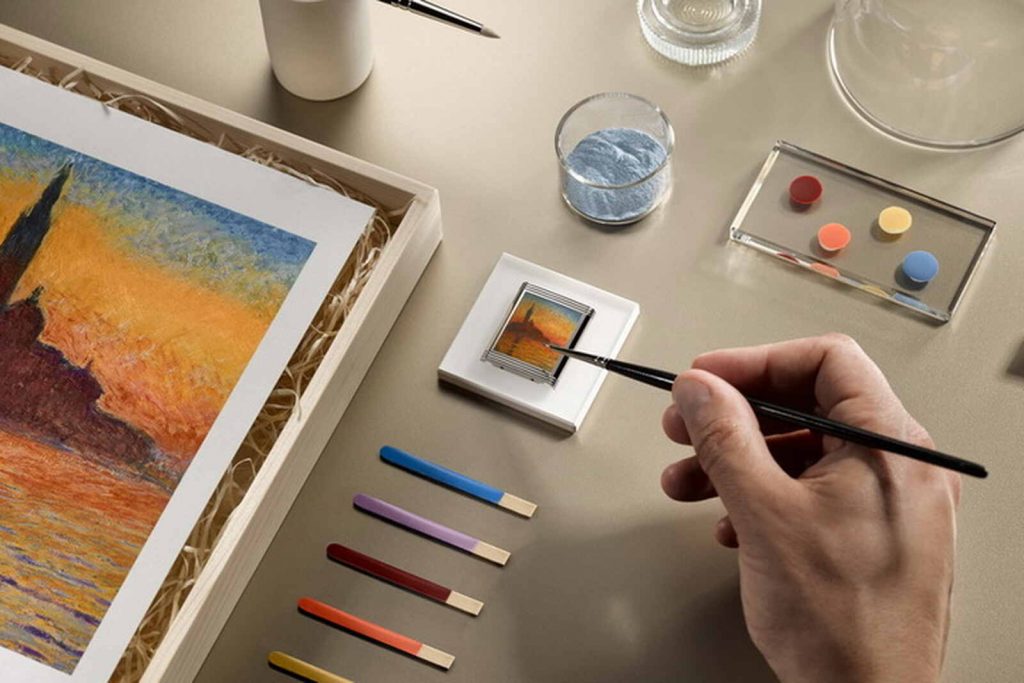 Atardecer de monet pintado en un reloj de Jaeger-LeCoultre