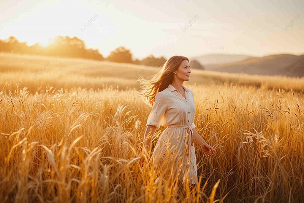 Mujer haciendo silent walking por el campo