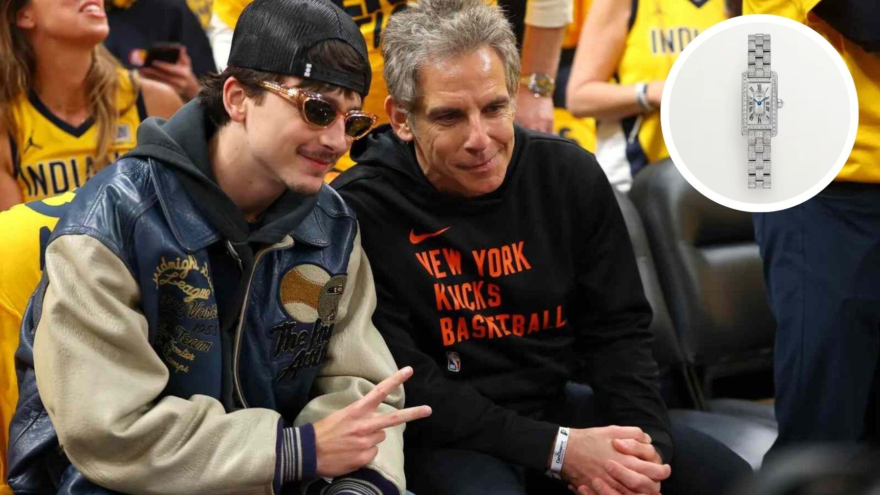 Timothee Chalamet y Ben Stiller en la NBA