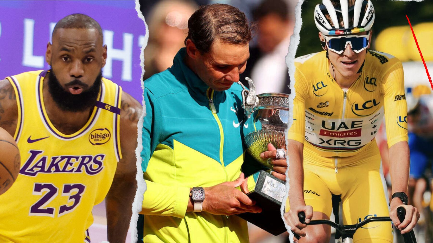 LeBron James, Rafa Nadal y Tadej Pogačar