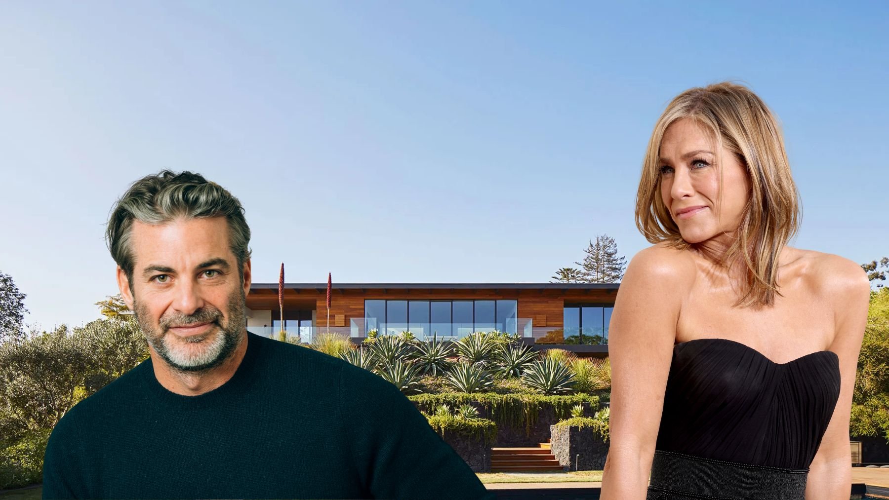 Jim Curtis y Jennifer Aniston posando