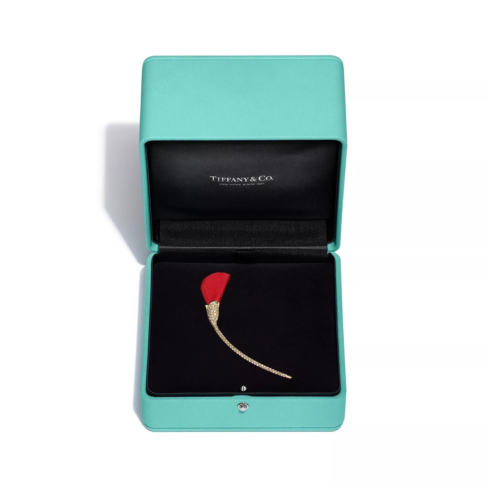 Caja de Tiffany & Co., con el broche de Amapola