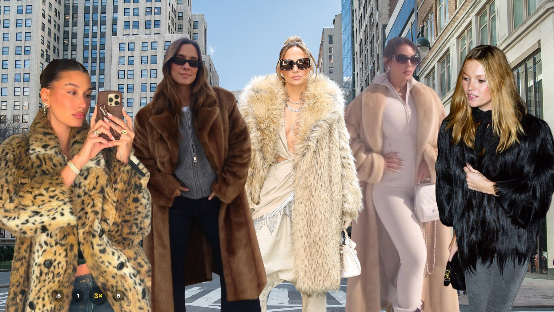 Collage de famosas con abrigos de pelo