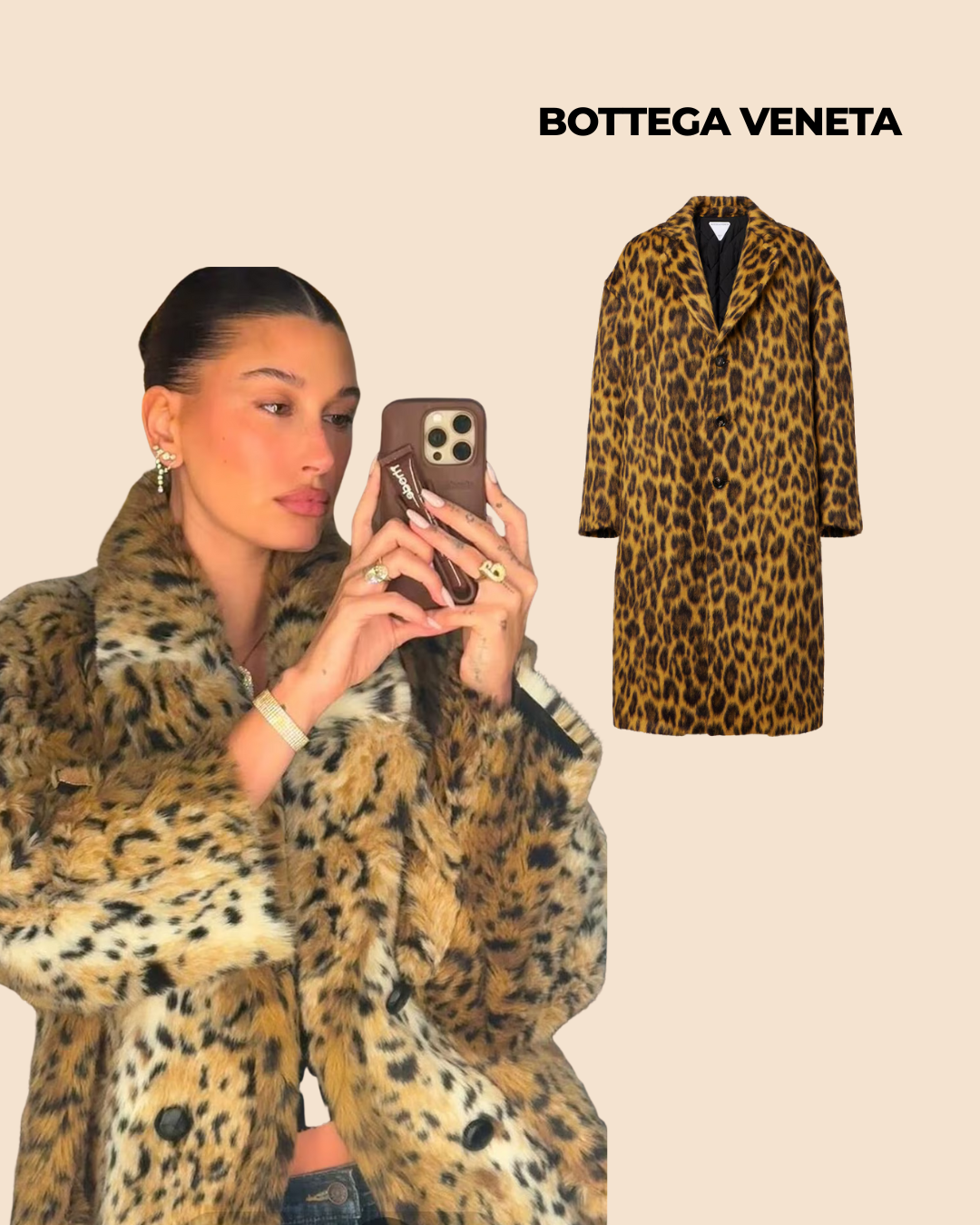 Hailey Bieber con uno de los abrigos de pelo de leopardo