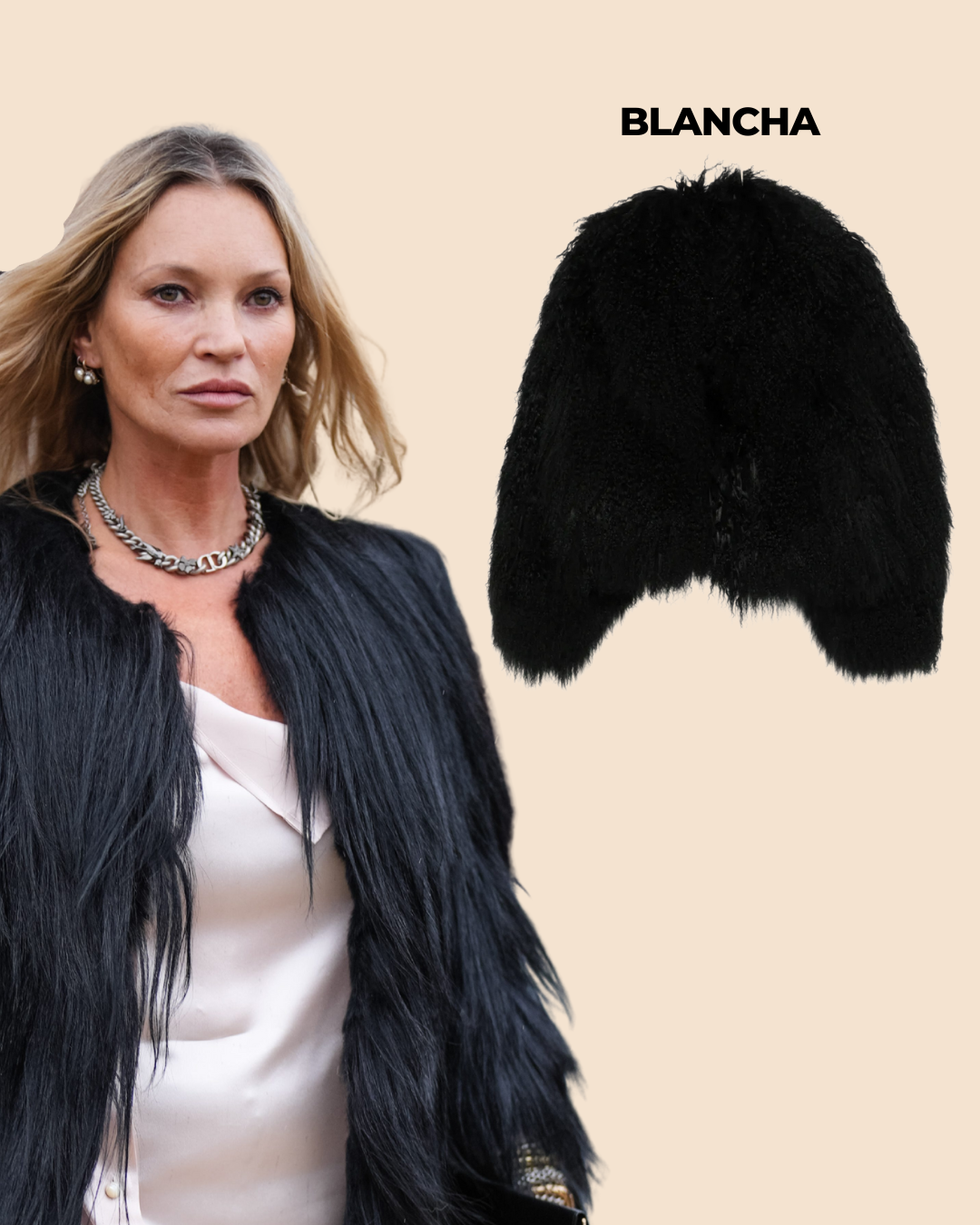 Collage de abrigo de pelo de Kate Moss