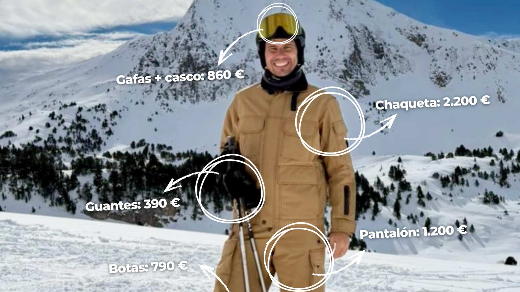 Rafa Nadal vuelve a esquiar tras 26 años con un look de más de 5.000 €