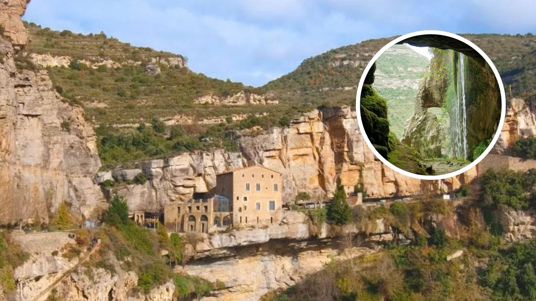 El monasterio de Barcelona que desafía la gravedad: oculto entre cascadas y colgado de un acantilado