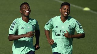 Vinicius y Rodrygo, en un entrenamiento del Real Madrid. (AFP)