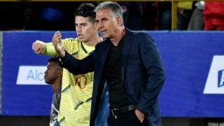 James Rodríguez y Carlos Queiroz durante un partido con Colombia. (Getty)