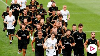 La plantilla del Real Madrid, durante un entrenamiento (Realmadrid.com).