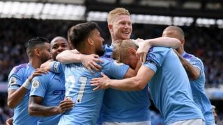 Los jugadores del Manchester City celebran un gol. (Getty)