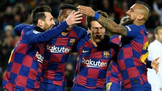 Los jugadores del Barcelona celebran el gol contra el Granada. (AFP)