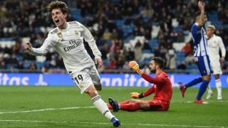 Odriozola celebra un gol con el Real Madrid. (Getty)