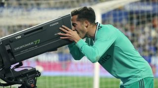 Lucas Vázquez celebra su gol ante el Zaragoza (EFE).