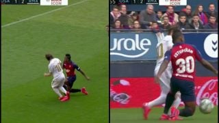 Posible penalti de Estupiñán sobre Modric.