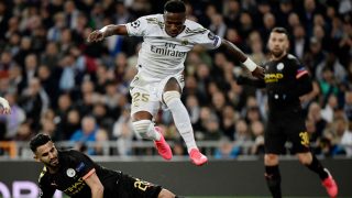 Vinicius, durante el duelo ante el Manchester City. (AFP)