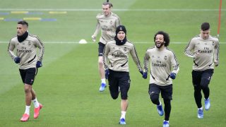 El Real Madrid, durante un entrenamiento. (AFP)