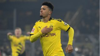 Jadon Sancho celebra un gol con el Borussia Dortmund (AFP).
