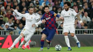 Ramos, Messi y Marcelo durante el último Clásico (Getty).