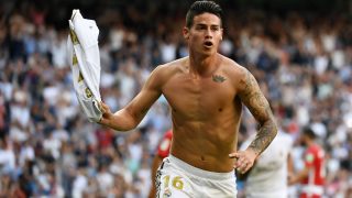 James Rodríguez celebra un gol con el Real Madrid. (Getty)