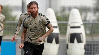Sergio Ramos, en un entrenamiento con el Real Madrid. (realmadrid.com)