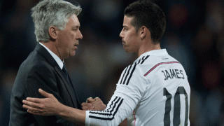 Ancelotti y James, durante la temporada 14/15 en el Real Madrid (Getty)