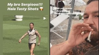 Sergio Ramos y su celebración al estilo McGregor.