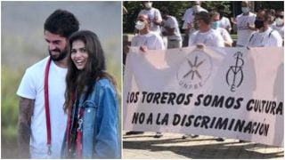 Isco, Sara Sálamo y una imagen de la manifestación de los toreros.