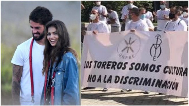 Isco, Sara Sálamo y una imagen de la manifestación de los toreros.
