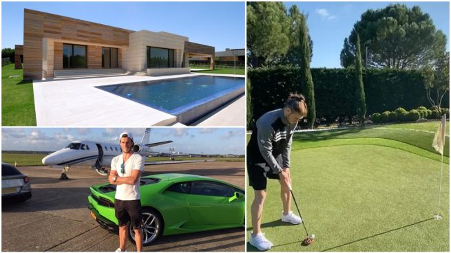 La casa de Bale, uno de sus coches y el galés jugando al golf.