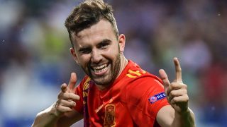 Borja Mayoral celebra un gol con la selección española. (AFP)