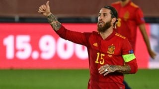 Sergio Ramos, durante un partido de España. (AFP)