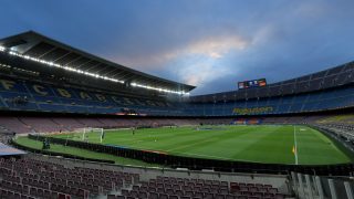 Una imagen del Camp Nou en un partido a puerta cerrada. (AFP)