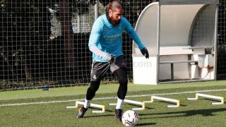 Ramos, en el entrenamiento de este jueves. (realmadrid.com)