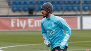 Hazard, durante el entrenamiento de este jueves. (realmadrid.com)