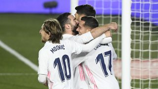 Los jugadores del Madrid celebran un gol al Celta. (AFP)