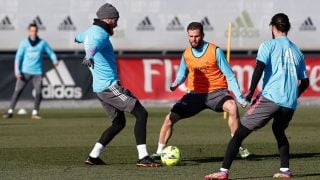 Sergio Ramos, junto a Nacho e Isco, en el entrenamiento matinal del Real Madrid. (Real Madrid)