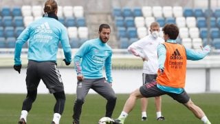 Sergio Ramos y Hazard entrenando con el grupo. (realmadrid.com)