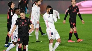 Casemiro se lamenta tras una ocasión fallada ante la Real Sociedad (AFP).