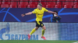 Haaland celebra uno de sus goles con el Borussia Dortmund (Getty)