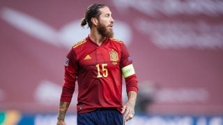 Sergio Ramos, en un partido de la selección española (Getty).